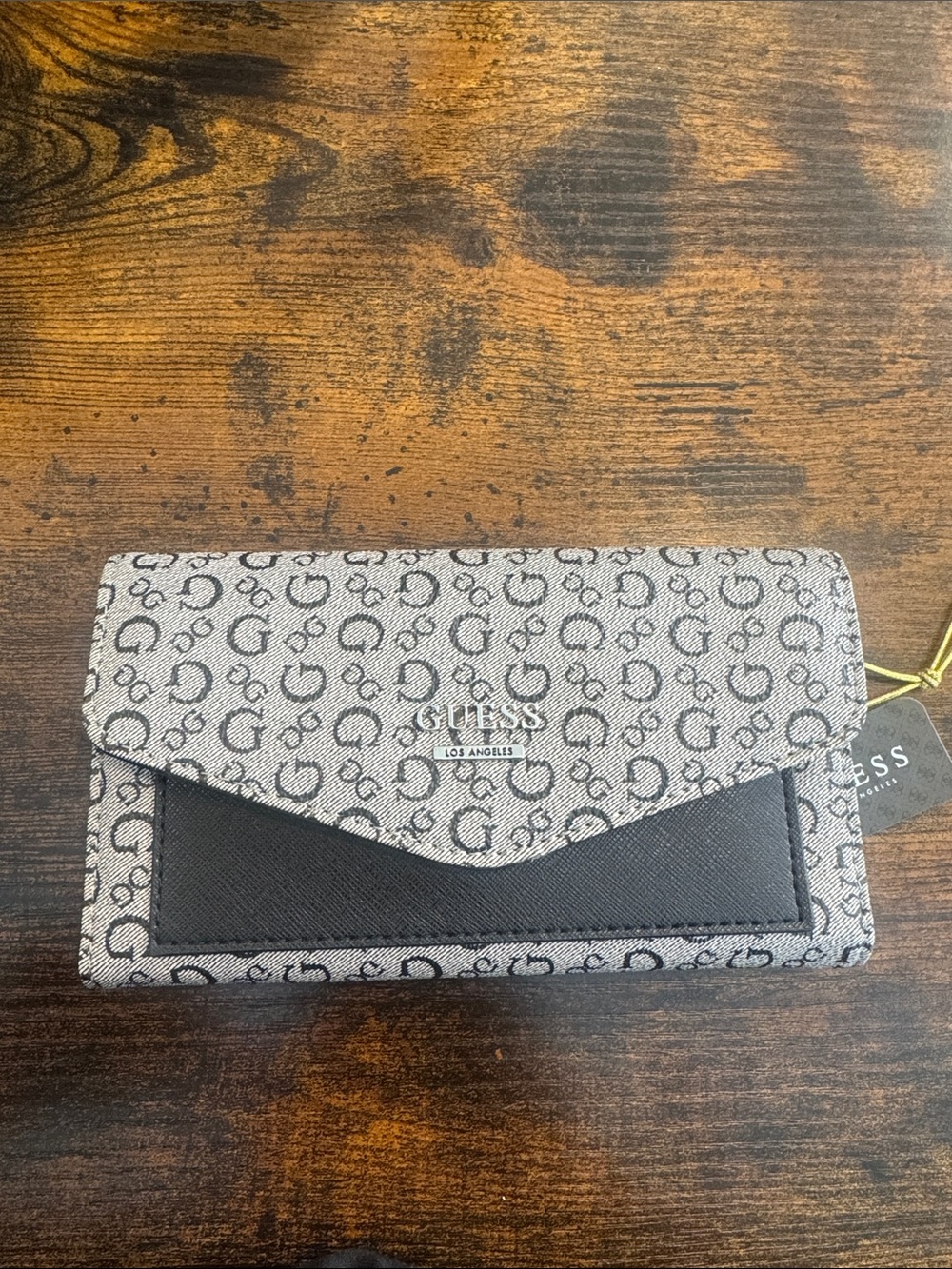 GUESS Monogram Envelope Card Holder in Gray and Black